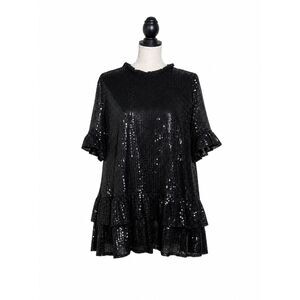ANDREE BY UNIT SEQUIN RUFFLE TIERED PARTY FESTIVE SPECIAL OCCASION BLOUSE SZ.1X